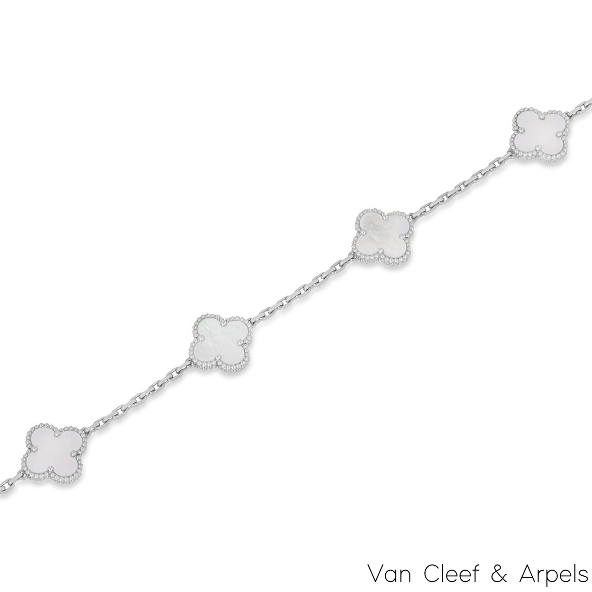 Van Cleef & Arpels White Gold Mother of Pearl Vintage Alhambra 20 Motif Necklace VCARF48800